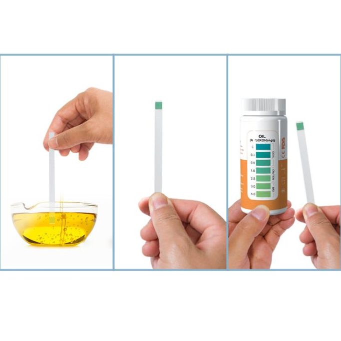 Bandelettes de test des huiles de friture. En flacons de 50 ou 100 bandelettes