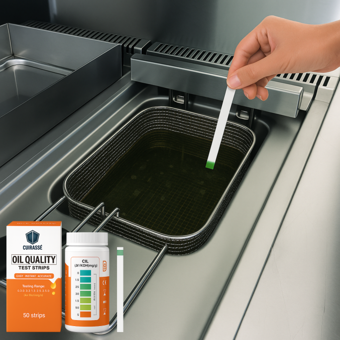 Bandelettes de test des huiles de friture. En flacons de 50 ou 100 bandelettes